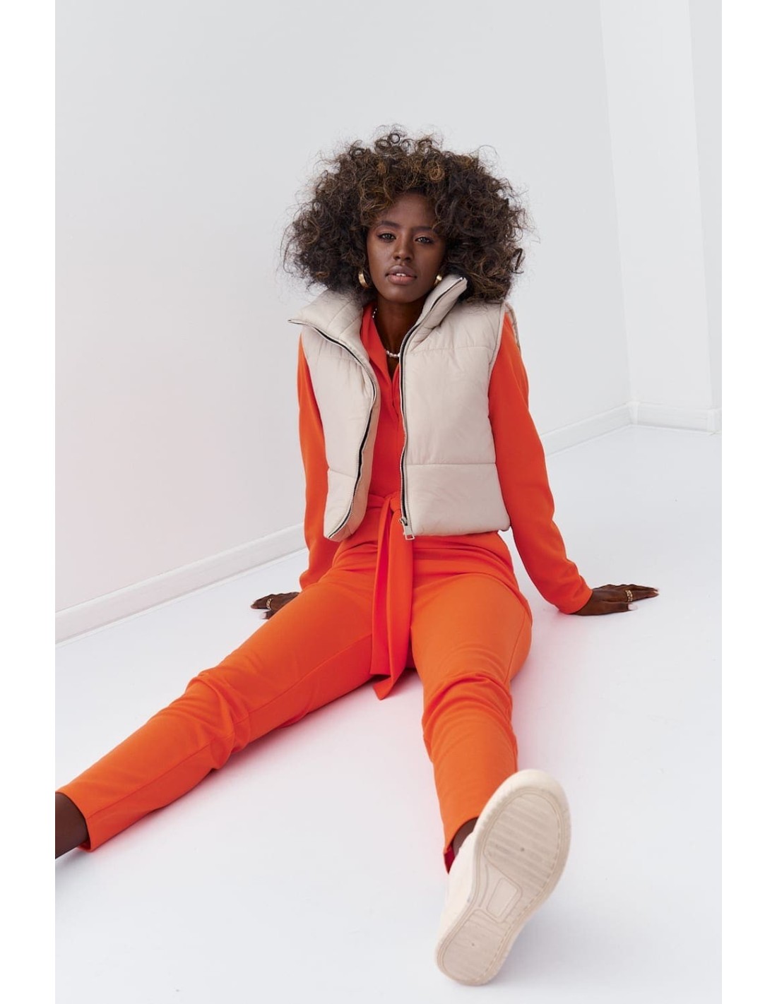 Elegant jumpsuit with long sleeves, orange 25280 - Online store - Boutique